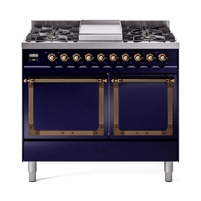 Ilve UND40FQNMPMBB Ilve Und40Fqnmpmbb Nostalgie Ii Noblesse 40" Dual Fuel Range (Natural Gas, Solid Door, Midnight Blue, Burnished) Freestanding Ranges freestanding dual fuel range 30 inch