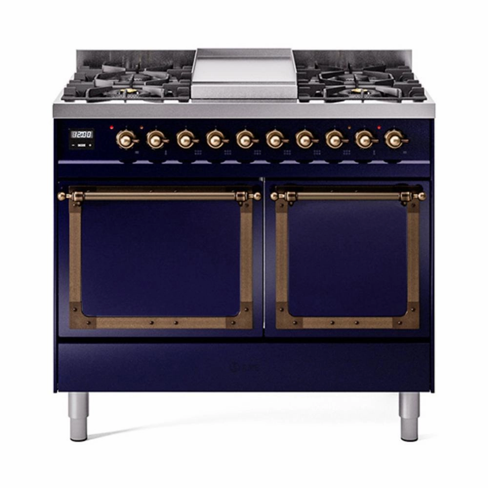 Ilve UND40FQNMPMBB Ilve Und40Fqnmpmbb Nostalgie Ii Noblesse 40" Dual Fuel Range (Natural Gas, Solid Door, Midnight Blue, Burnished) Freestanding Ranges freestanding dual fuel range 30 inch