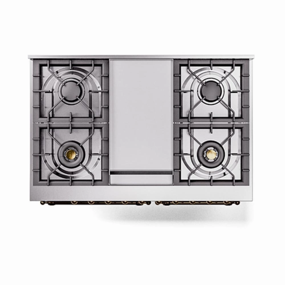 Ilve UND40FQNMPMBB Ilve Und40Fqnmpmbb Nostalgie Ii Noblesse 40" Dual Fuel Range (Natural Gas, Solid Door, Midnight Blue, Burnished)