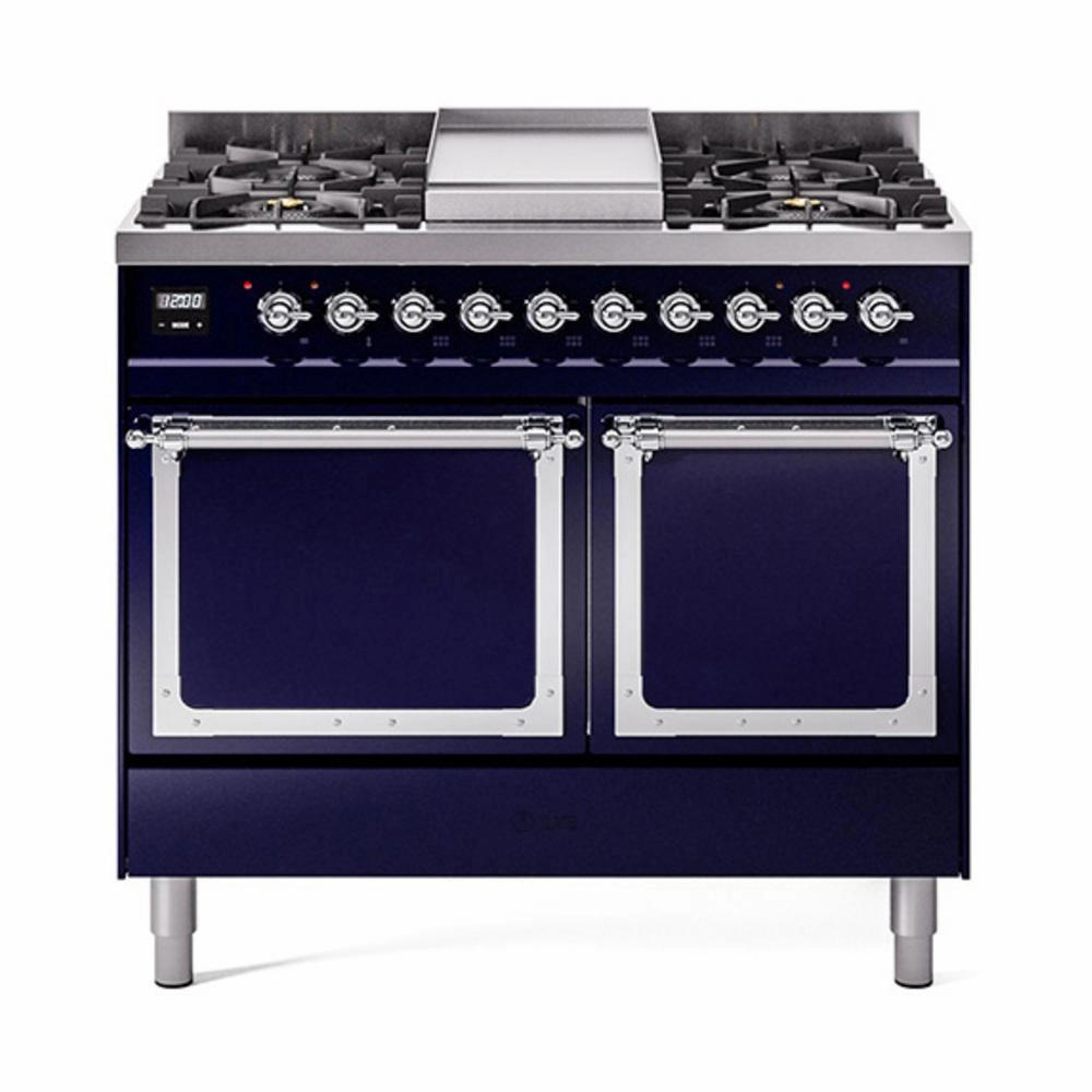 Ilve UND40FQNMPMBC Ilve Und40Fqnmpmbc Nostalgie Ii Noblesse 40" Dual Fuel Range (Natural Gas, Solid Door, Midnight Blue, Chrome) Freestanding Ranges freestanding dual fuel range 30 inch