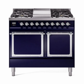 Ilve UND40FQNMPMBC Ilve Und40Fqnmpmbc Nostalgie Ii Noblesse 40" Dual Fuel Range (Natural Gas, Solid Door, Midnight Blue, Chrome) Freestanding Ranges freestanding dual fuel range 30 inch