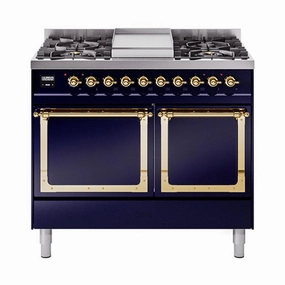 Ilve UND40FQNMPMBG Ilve Und40Fqnmpmbg Nostalgie Ii Noblesse 40" Dual Fuel Range (Natural Gas, Solid Door, Midnight Blue, Brass) Freestanding Ranges freestanding dual fuel range 30 inch