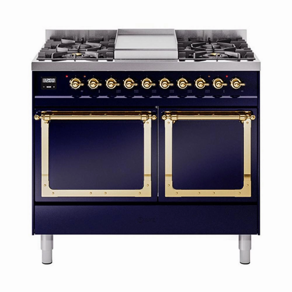 Ilve UND40FQNMPMBG Ilve Und40Fqnmpmbg Nostalgie Ii Noblesse 40" Dual Fuel Range (Natural Gas, Solid Door, Midnight Blue, Brass) Freestanding Ranges freestanding dual fuel range 30 inch