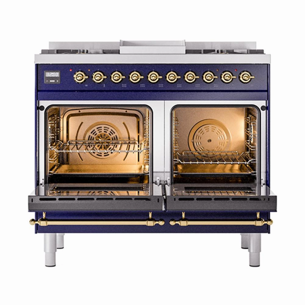 Ilve UND40FQNMPMBG Ilve Und40Fqnmpmbg Nostalgie Ii Noblesse 40" Dual Fuel Range (Natural Gas, Solid Door, Midnight Blue, Brass)