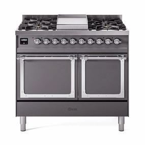 Ilve UND40FQNMPMGCLP Ilve Und40Fqnmpmgclp Nostalgie Ii Noblesse 40" Dual Fuel Range (Liquid Propane, Solid Door, Graphite Matte, Chrome) Freestanding Ranges freestanding dual fuel range 30 inch