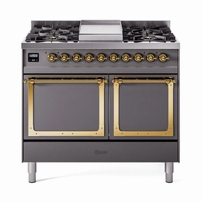 Ilve UND40FQNMPMGGLP Ilve Und40Fqnmpmgglp Nostalgie Ii Noblesse 40" Dual Fuel Range (Liquid Propane, Solid Door, Graphite Matte, Brass) Freestanding Ranges freestanding dual fuel range 30 inch