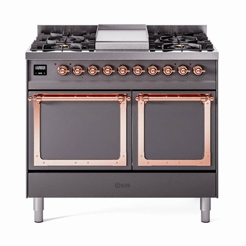 Ilve UND40FQNMPMGP Ilve Und40Fqnmpmgp Nostalgie Ii Noblesse 40" Dual Fuel Range (Natural Gas, Solid Door, Graphite Matte, Copper) Freestanding Ranges freestanding dual fuel range 30 inch