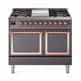 Ilve UND40FQNMPMGP Ilve Und40Fqnmpmgp Nostalgie Ii Noblesse 40" Dual Fuel Range (Natural Gas, Solid Door, Graphite Matte, Copper) Freestanding Ranges freestanding dual fuel range 30 inch