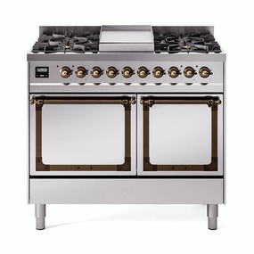 Ilve UND40FQNMPSSB Ilve Und40Fqnmpssb Nostalgie Ii Noblesse 40" Dual Fuel Range (Natural Gas, Solid Door, Stainless Steel, Burnished) Freestanding Ranges freestanding dual fuel range 30 inch
