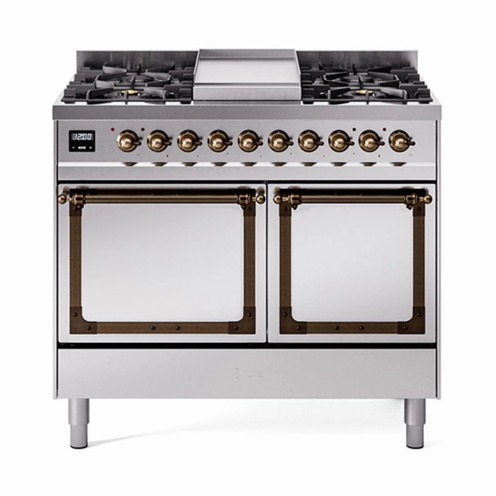 Ilve UND40FQNMPSSB Ilve Und40Fqnmpssb Nostalgie Ii Noblesse 40" Dual Fuel Range (Natural Gas, Solid Door, Stainless Steel, Burnished) Freestanding Ranges freestanding dual fuel range 30 inch