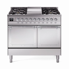Ilve UND40FQNMPSSC Ilve Und40Fqnmpssc Nostalgie Ii Noblesse 40" Dual Fuel Range (Natural Gas, Solid Door, Stainless Steel, Chrome) Freestanding Ranges freestanding dual fuel range 30 inch