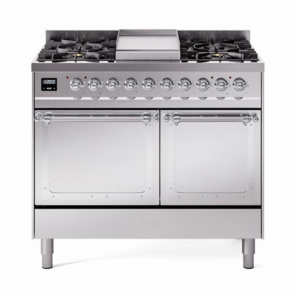 Ilve UND40FQNMPSSC Ilve Und40Fqnmpssc Nostalgie Ii Noblesse 40" Dual Fuel Range (Natural Gas, Solid Door, Stainless Steel, Chrome) Freestanding Ranges freestanding dual fuel range 30 inch