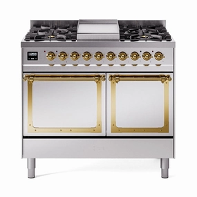 Ilve UND40FQNMPSSGLP Ilve Und40Fqnmpssglp Nostalgie Ii Noblesse 40" Dual Fuel Range (Liquid Propane, Solid Door, Stainless Steel, Brass) Freestanding Ranges freestanding dual fuel range 30 inch