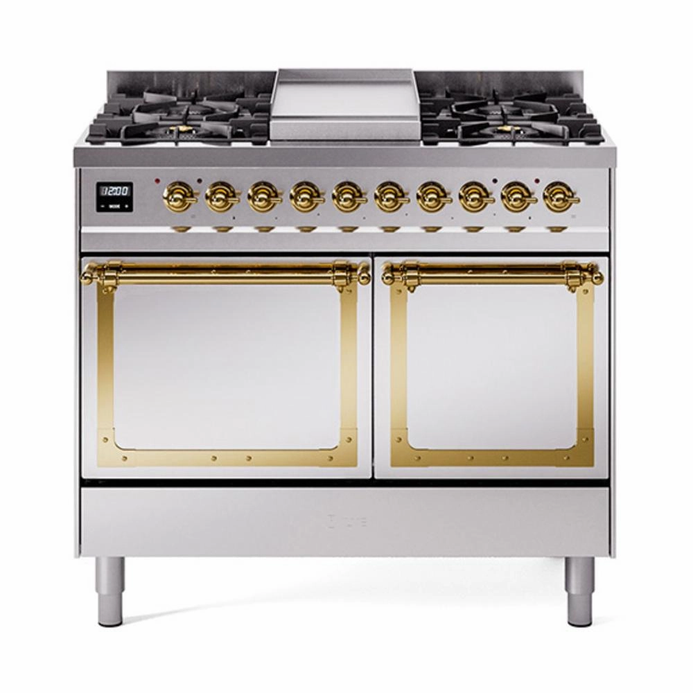 Ilve UND40FQNMPSSGLP Ilve Und40Fqnmpssglp Nostalgie Ii Noblesse 40" Dual Fuel Range (Liquid Propane, Solid Door, Stainless Steel, Brass) Freestanding Ranges freestanding dual fuel range 30 inch