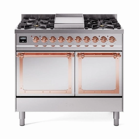 Ilve UND40FQNMPSSP Ilve Und40Fqnmpssp Nostalgie Ii Noblesse 40" Dual Fuel Range (Natural Gas, Solid Door, Stainless Steel, Copper) Freestanding Ranges freestanding dual fuel range 30 inch