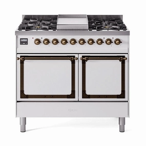 Ilve UND40FQNMPWHB Ilve Und40Fqnmpwhb Nostalgie Ii Noblesse 40" Dual Fuel Range (Natural Gas, Solid Door, White, Burnished) Freestanding Ranges freestanding dual fuel range 30 inch