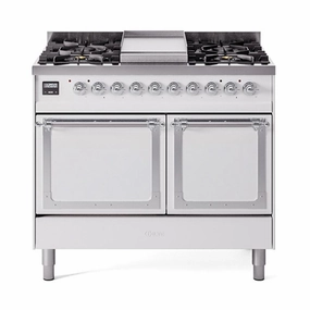 Ilve UND40FQNMPWHCLP Ilve Und40Fqnmpwhclp Nostalgie Ii Noblesse 40" Dual Fuel Range (Liquid Propane, Solid Door, White, Chrome) Freestanding Ranges freestanding dual fuel range 30 inch