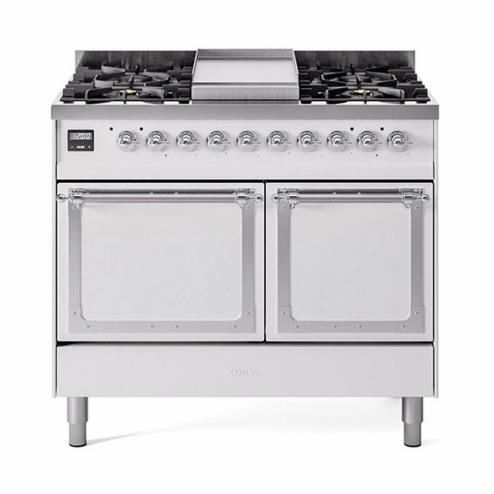 Ilve UND40FQNMPWHCLP Ilve Und40Fqnmpwhclp Nostalgie Ii Noblesse 40" Dual Fuel Range (Liquid Propane, Solid Door, White, Chrome) Freestanding Ranges freestanding dual fuel range 30 inch