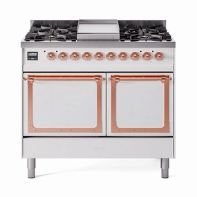 Ilve UND40FQNMPWHP Ilve Und40Fqnmpwhp Nostalgie Ii Noblesse 40" Dual Fuel Range (Natural Gas, Solid Door, White, Copper) Freestanding Ranges freestanding dual fuel range 30 inch