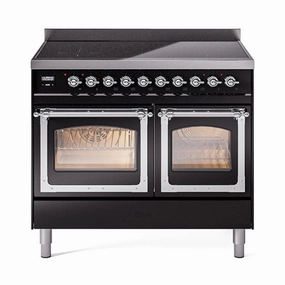 Ilve UNDI406NMPBKC Ilve Undi406Nmpbkc Nostalgie Ii Noblesse 40" Induction Range (Triple Glass Door, Glossy Black, Chrome) Freestanding Ranges freestanding dual fuel range 30 inch