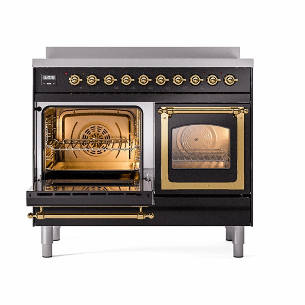 Ilve UNDI406NMPBKG Ilve Undi406Nmpbkg Nostalgie Ii Noblesse 40" Induction Range (Triple Glass Door, Glossy Black, Brass)