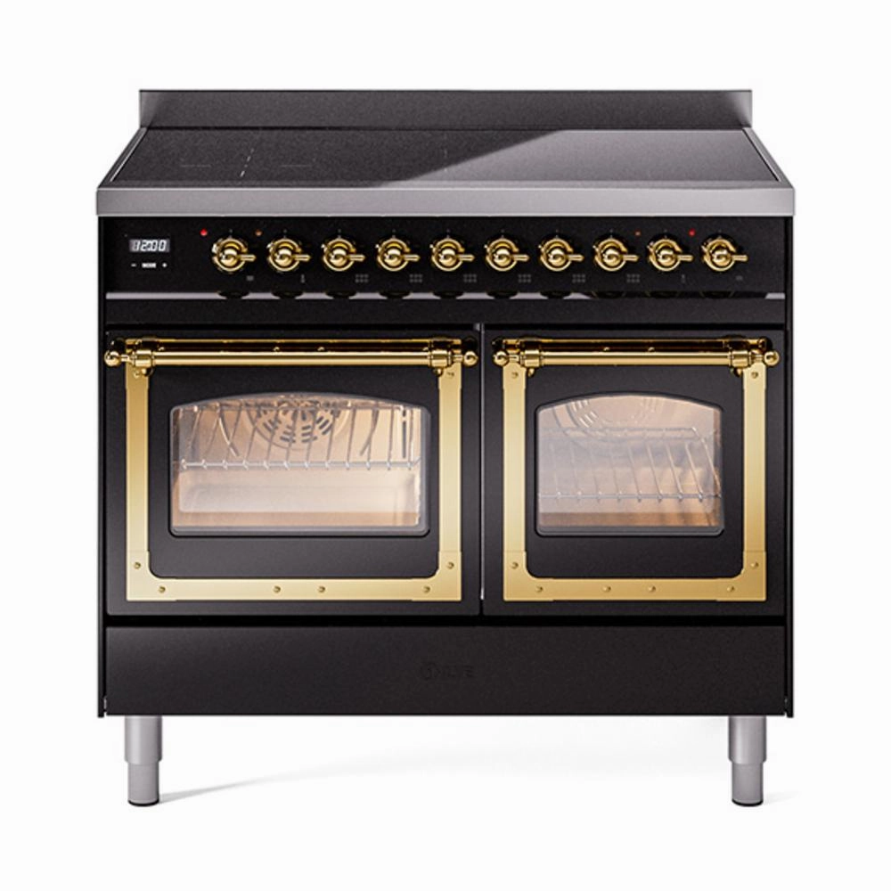 Ilve UNDI406NMPBKG Ilve Undi406Nmpbkg Nostalgie Ii Noblesse 40" Induction Range (Triple Glass Door, Glossy Black, Brass) Freestanding Ranges freestanding dual fuel range 30 inch