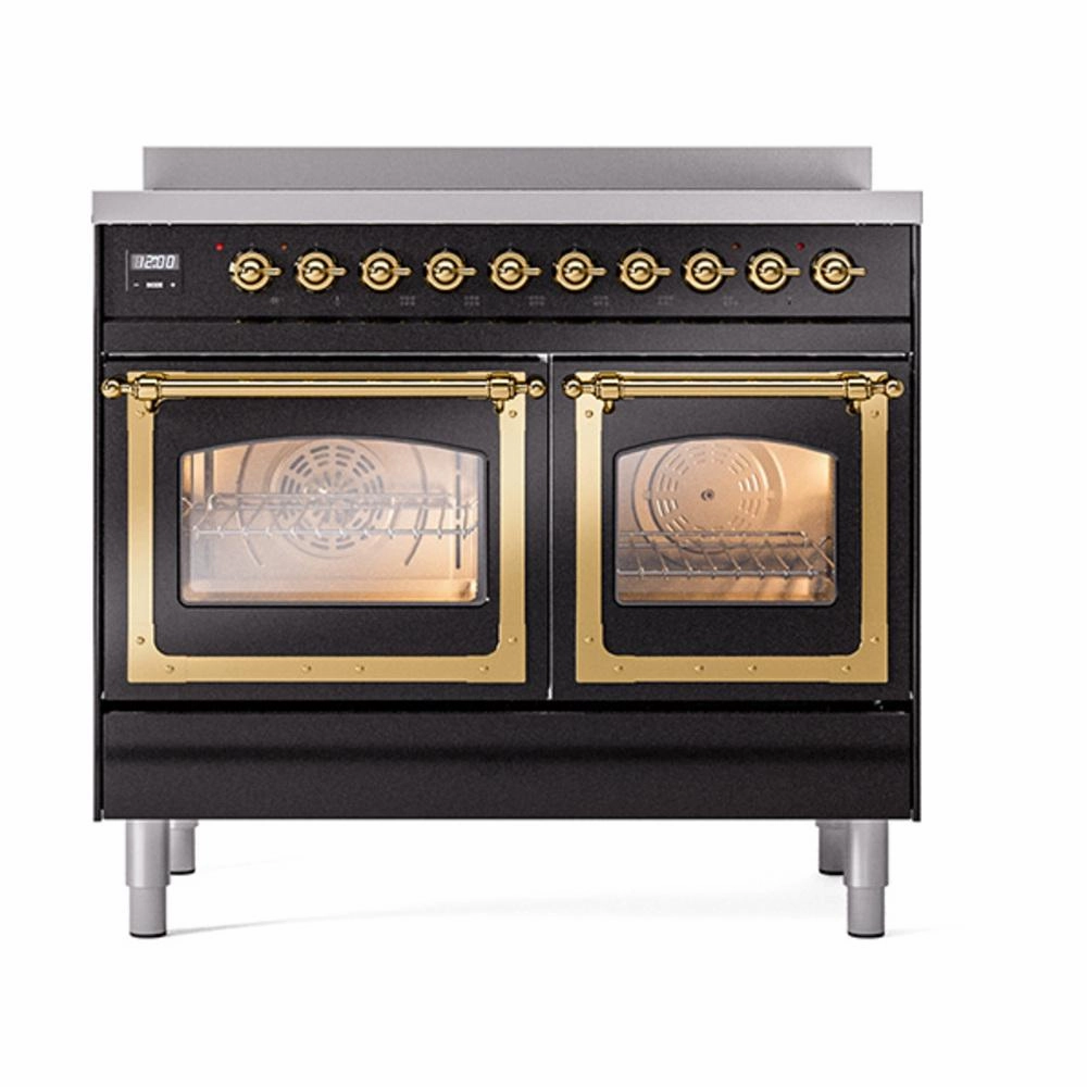 Ilve UNDI406NMPBKG Ilve Undi406Nmpbkg Nostalgie Ii Noblesse 40" Induction Range (Triple Glass Door, Glossy Black, Brass)