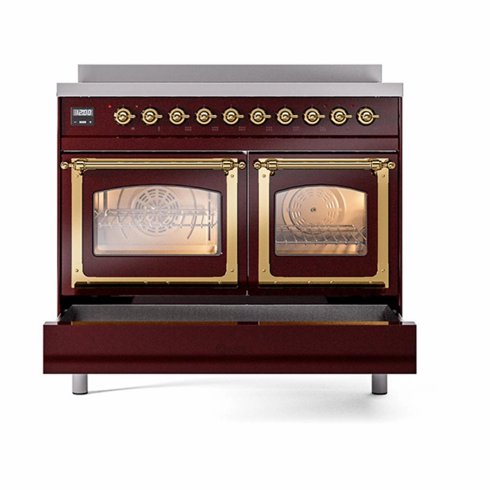 Ilve UNDI406NMPBUG Ilve Undi406Nmpbug Nostalgie Ii Noblesse 40" Induction Range (Triple Glass Door, Burgundy, Brass)