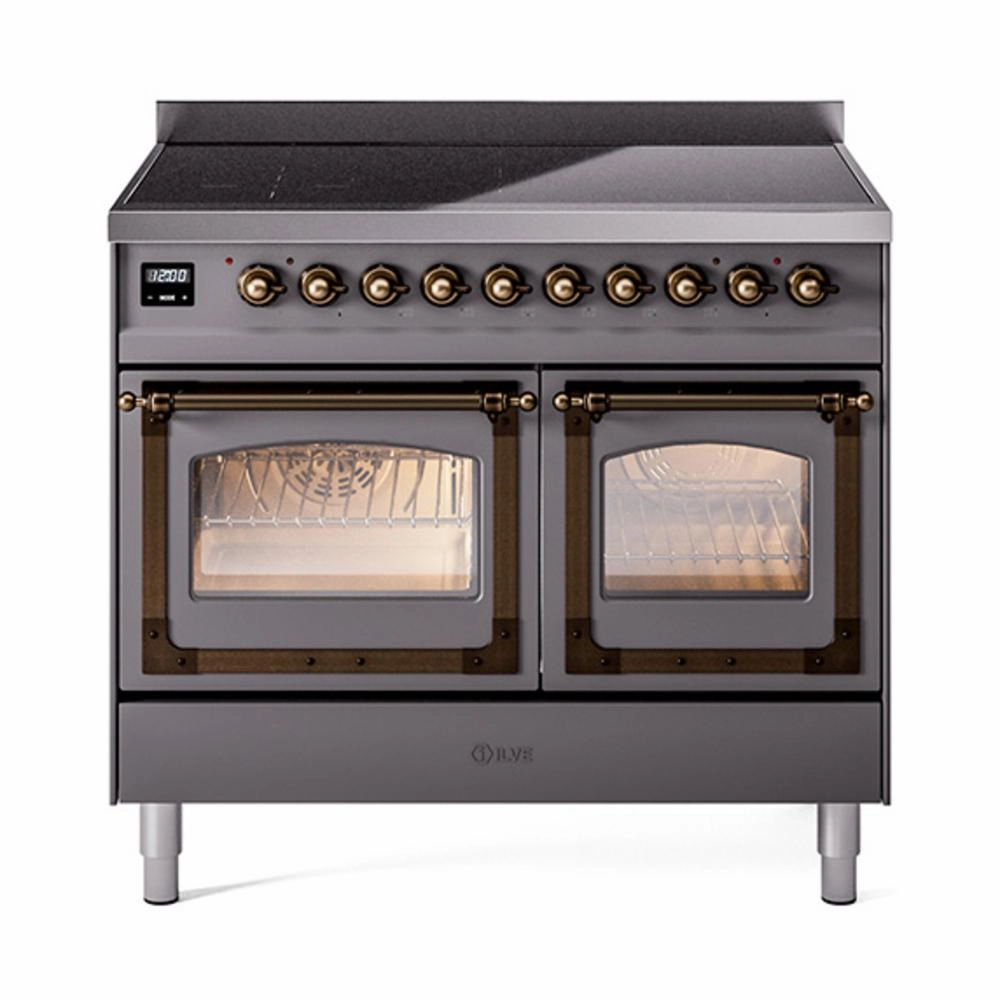 Ilve UNDI406NMPMGB Ilve Undi406Nmpmgb Nostalgie Ii Noblesse 40" Induction Range (Triple Glass Door, Graphite Matte, Burnished) Freestanding Ranges freestanding dual fuel range 30 inch