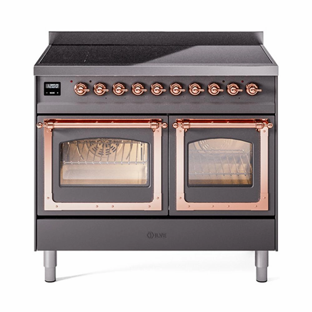 Ilve UNDI406NMPMGP Ilve Undi406Nmpmgp Nostalgie Ii Noblesse 40" Induction Range (Triple Glass Door, Graphite Matte, Copper) Freestanding Ranges freestanding dual fuel range 30 inch
