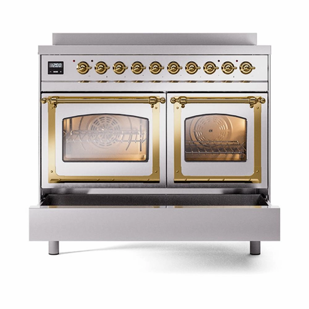 Ilve UNDI406NMPSSG Ilve Undi406Nmpssg Nostalgie Ii Noblesse 40" Induction Range (Triple Glass Door, Stainless Steel, Brass)