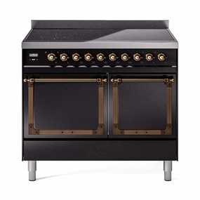 Ilve UNDI406QNMPBKB Ilve Undi406Qnmpbkb Nostalgie Ii Noblesse 40" Induction Range (Solid Door, Glossy Black, Burnished) Freestanding Ranges freestanding dual fuel range 30 inch