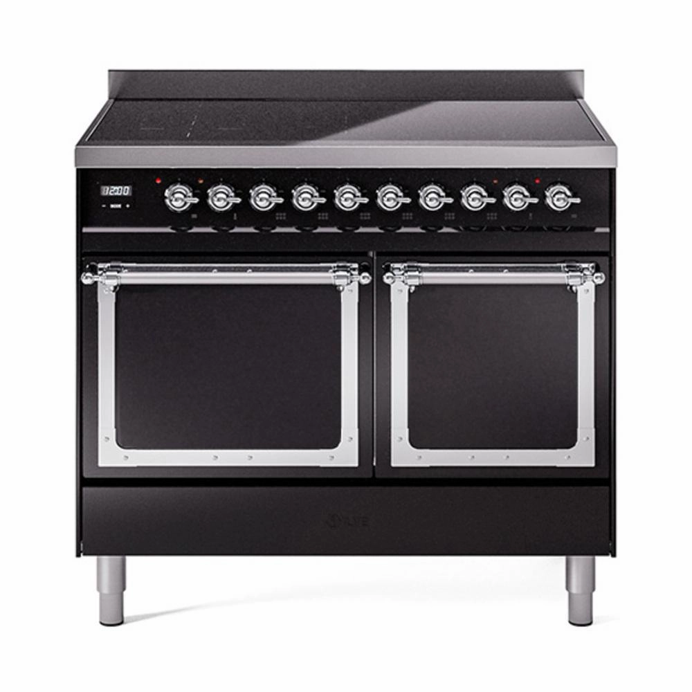 Ilve UNDI406QNMPBKC Ilve Undi406Qnmpbkc Nostalgie Ii Noblesse 40" Induction Range (Solid Door, Glossy Black, Chrome) Freestanding Ranges freestanding dual fuel range 30 inch