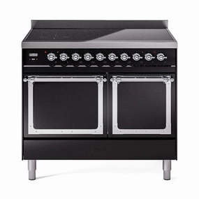 Ilve UNDI406QNMPBKC Ilve Undi406Qnmpbkc Nostalgie Ii Noblesse 40" Induction Range (Solid Door, Glossy Black, Chrome) Freestanding Ranges freestanding dual fuel range 30 inch