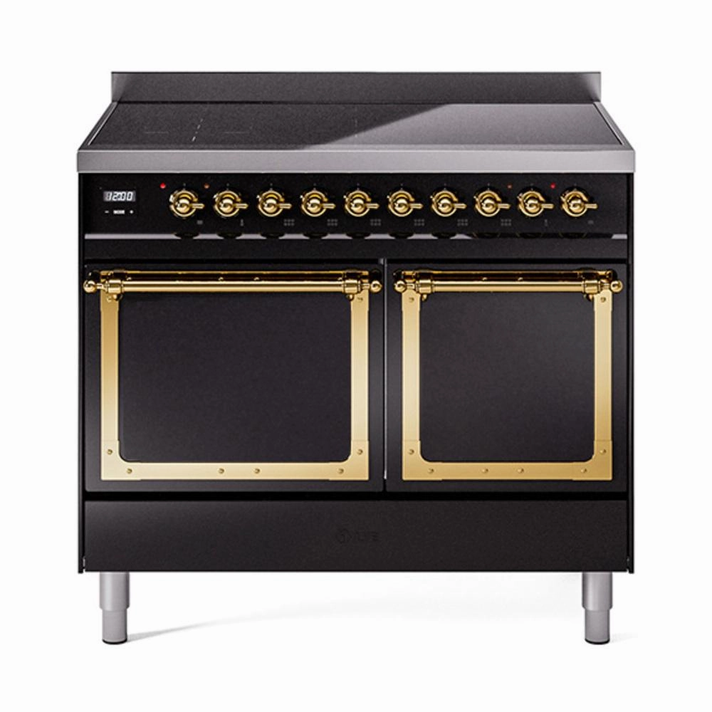 Ilve UNDI406QNMPBKG Ilve Undi406Qnmpbkg Nostalgie Ii Noblesse 40" Induction Range (Solid Door, Glossy Black, Brass) Freestanding Ranges freestanding dual fuel range 30 inch