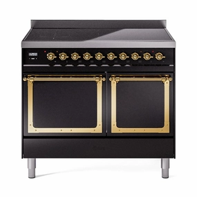 Ilve UNDI406QNMPBKG Ilve Undi406Qnmpbkg Nostalgie Ii Noblesse 40" Induction Range (Solid Door, Glossy Black, Brass) Freestanding Ranges freestanding dual fuel range 30 inch