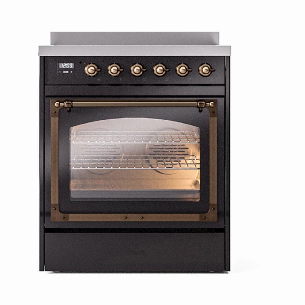 Ilve UNI304NMPBKB Ilve Uni304Nmpbkb Nostalgie Ii Noblesse 30" Induction Range (Triple Glass Door, Glossy Black, Burnished)