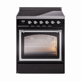 Ilve UNI304NMPBKC Ilve Uni304Nmpbkc Nostalgie Ii Noblesse 30" Induction Range (Triple Glass Door, Glossy Black, Chrome) Freestanding Ranges freestanding dual fuel range 30 inch