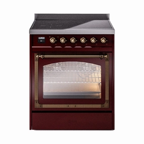Ilve UNI304NMPBUB Ilve Uni304Nmpbub Nostalgie Ii Noblesse 30" Induction Range (Triple Glass Door, Burgundy, Burnished) Freestanding Ranges freestanding dual fuel range 30 inch
