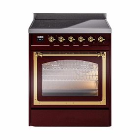Ilve UNI304NMPBUG Ilve Uni304Nmpbug Nostalgie Ii Noblesse 30" Induction Range (Triple Glass Door, Burgundy, Brass) Freestanding Ranges freestanding dual fuel range 30 inch