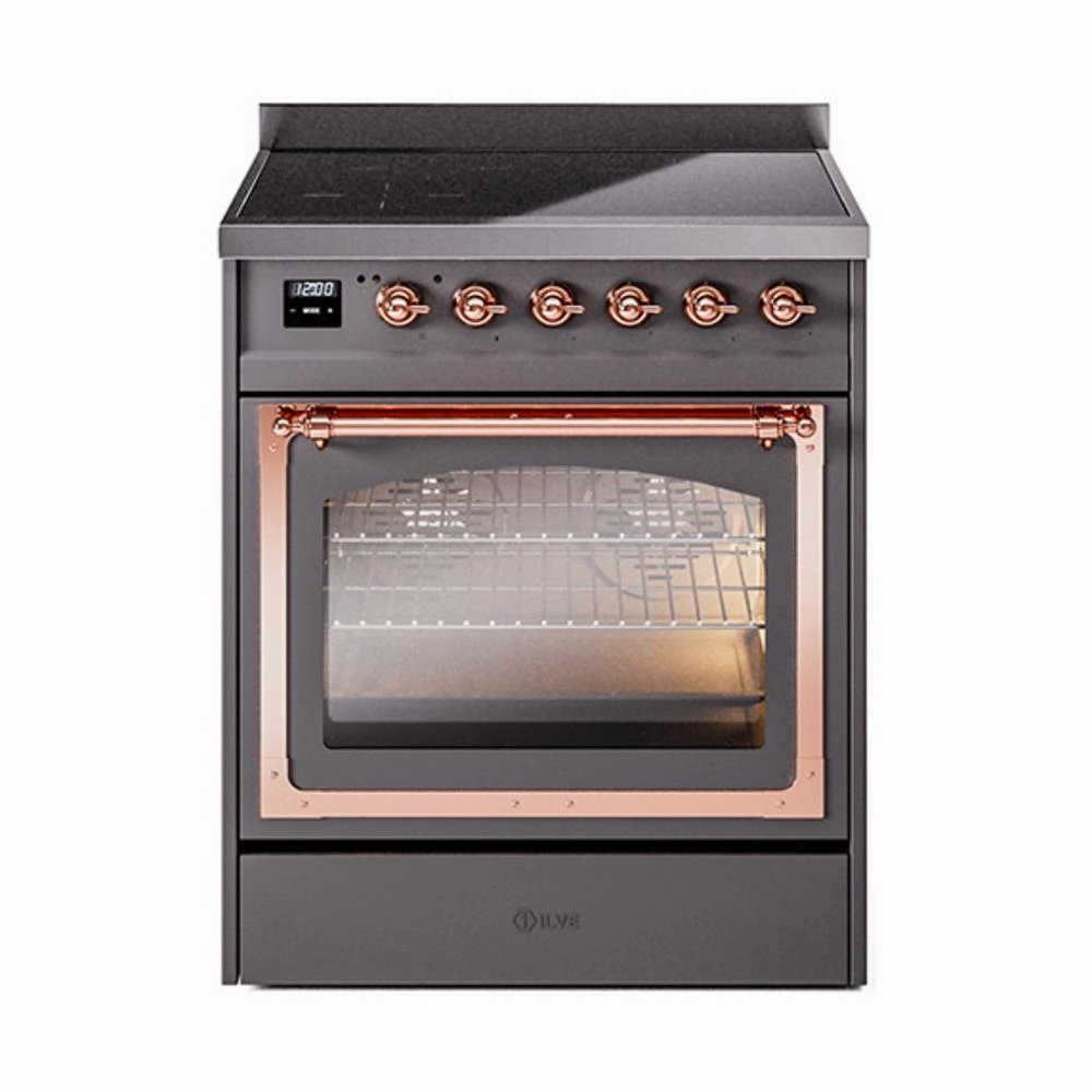 Ilve UNI304NMPMGP Ilve Uni304Nmpmgp Nostalgie Ii Noblesse 30" Induction Range (Triple Glass Door, Graphite Matte, Copper) Freestanding Ranges freestanding dual fuel range 30 inch