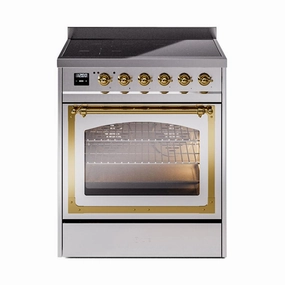 Ilve UNI304NMPSSG Ilve Uni304Nmpssg Nostalgie Ii Noblesse 30" Induction Range (Triple Glass Door, Stainless Steel, Brass) Freestanding Ranges freestanding dual fuel range 30 inch