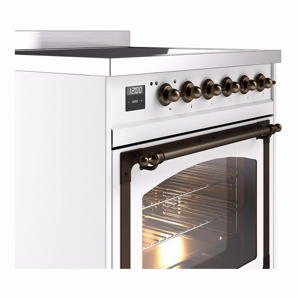 Ilve UNI304NMPWHB Ilve Uni304Nmpwhb Nostalgie Ii Noblesse 30" Induction Range (Triple Glass Door, White, Burnished)