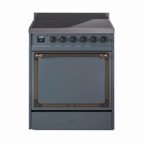 Ilve UNI304QNMPBGB Ilve Uni304Qnmpbgb Nostalgie Ii Noblesse 30" Induction Range (Solid Door, Blue Grey, Burnished) Freestanding Ranges freestanding dual fuel range 30 inch