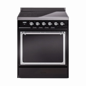Ilve UNI304QNMPBKC Ilve Uni304Qnmpbkc Nostalgie Ii Noblesse 30" Induction Range (Solid Door, Glossy Black, Chrome) Freestanding Ranges freestanding dual fuel range 30 inch