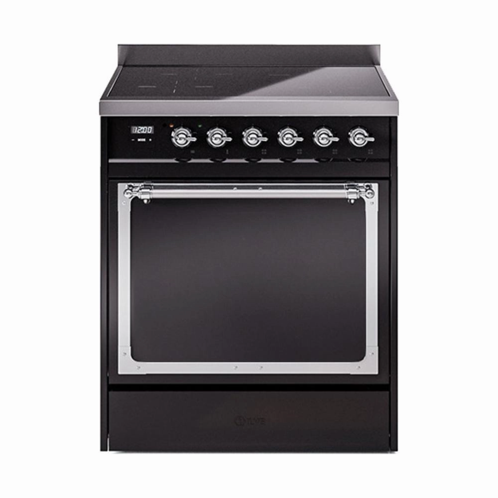 Ilve UNI304QNMPBKC Ilve Uni304Qnmpbkc Nostalgie Ii Noblesse 30" Induction Range (Solid Door, Glossy Black, Chrome) Freestanding Ranges freestanding dual fuel range 30 inch