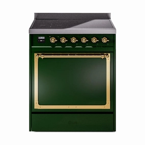 Ilve UNI304QNMPEGG Ilve Uni304Qnmpegg Nostalgie Ii Noblesse 30" Induction Range (Solid Door, Emerald Green, Brass) Freestanding Ranges freestanding dual fuel range 30 inch