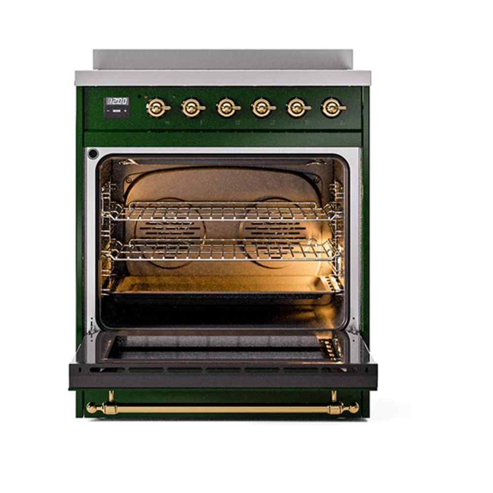 Ilve UNI304QNMPEGG Ilve Uni304Qnmpegg Nostalgie Ii Noblesse 30" Induction Range (Solid Door, Emerald Green, Brass)