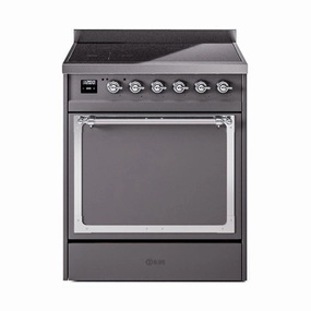 Ilve UNI304QNMPMGC Ilve Uni304Qnmpmgc Nostalgie Ii Noblesse 30" Induction Range (Solid Door, Graphite Matte, Chrome) Freestanding Ranges freestanding dual fuel range 30 inch