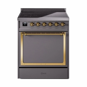 Ilve UNI304QNMPMGG Ilve Uni304Qnmpmgg Nostalgie Ii Noblesse 30" Induction Range (Solid Door, Graphite Matte, Brass) Freestanding Ranges freestanding dual fuel range 30 inch